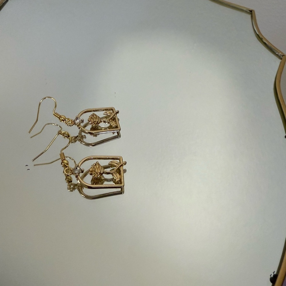 Disney Inspired “Belle” Elegant Gold Birdcage Earrings